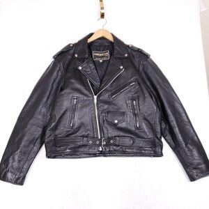 American Top Vintage Biker Leather Jacket 52 Black